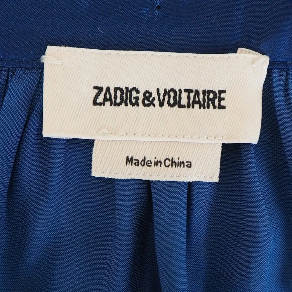 Zadig & Voltaire Tink Satin Blouse Women's Sz XS Royal Blue Long Sleeve Top - Picture 4 of 11